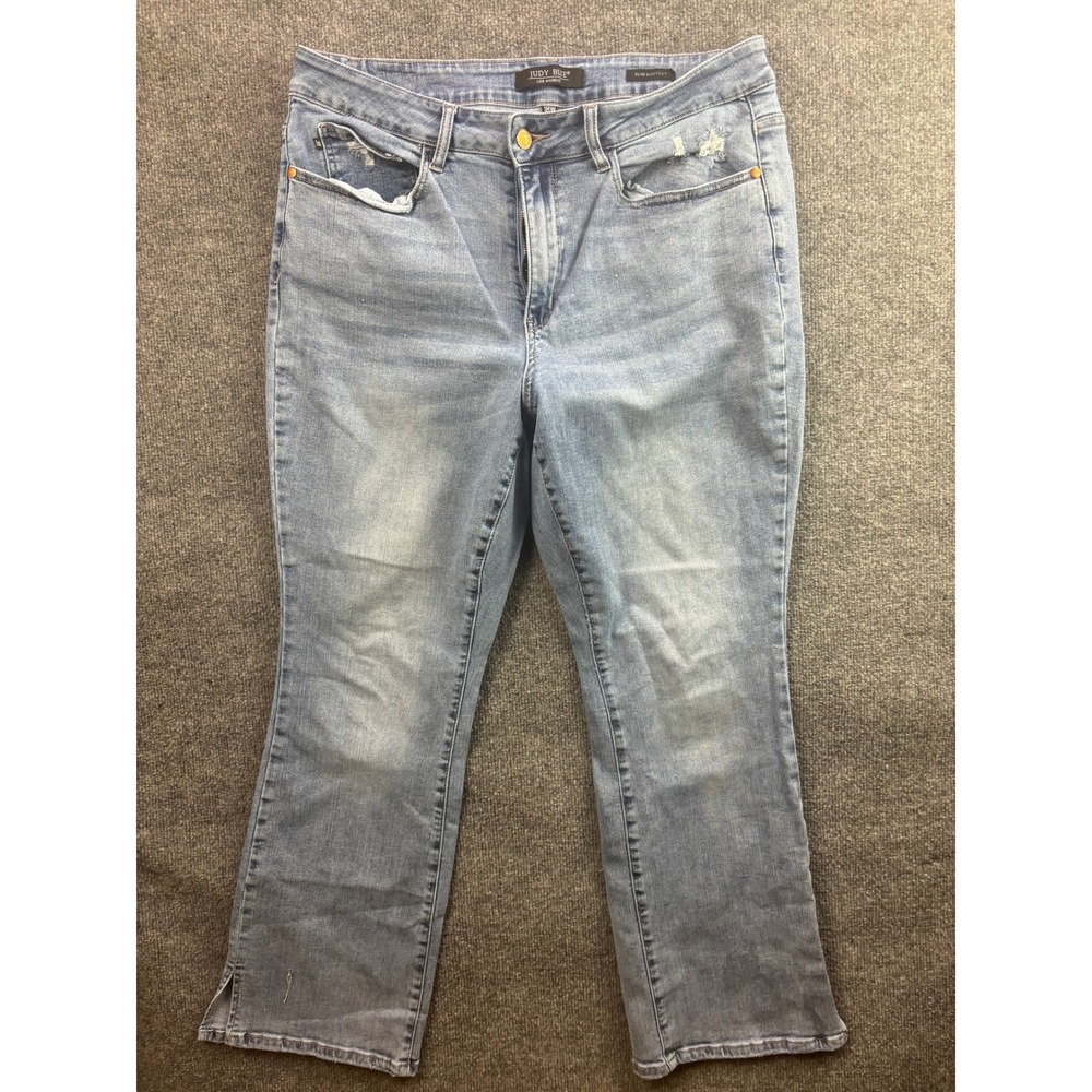 Judy Blue Slim Bootcut Jeans Women 18W Light Wash Distressed Side Slit Hem